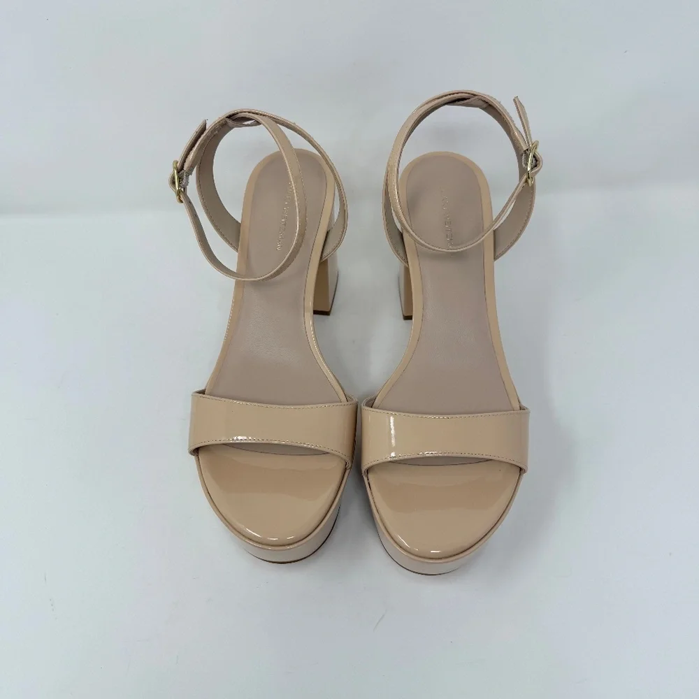 New Stuart Weitzman Gala Patent Leather Sandals Golden Beige Sz 10 - Picture 8 of 14